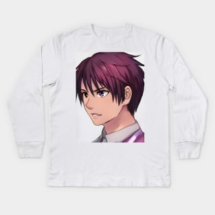 Pink Hair Anime Boy Kids Long Sleeve T-Shirt